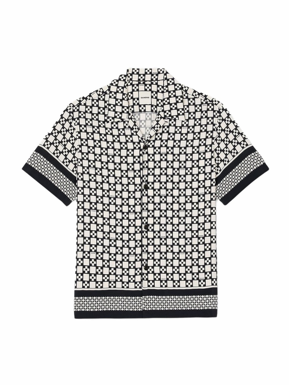 SANDRO Square Cross Motif Flowing Blouse in Black/White Size XL